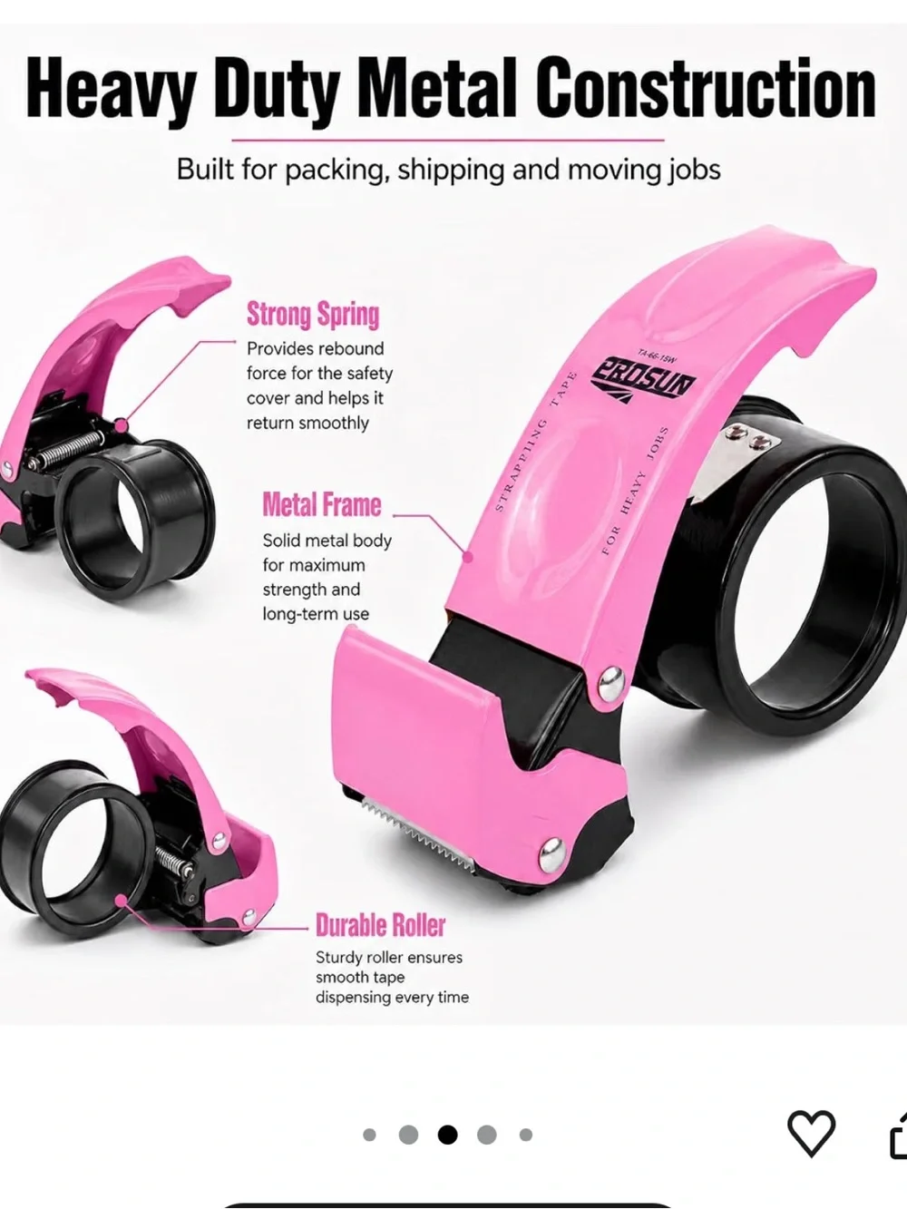 PROSUN Pink Tape Dispenser w Cutter for Shipping